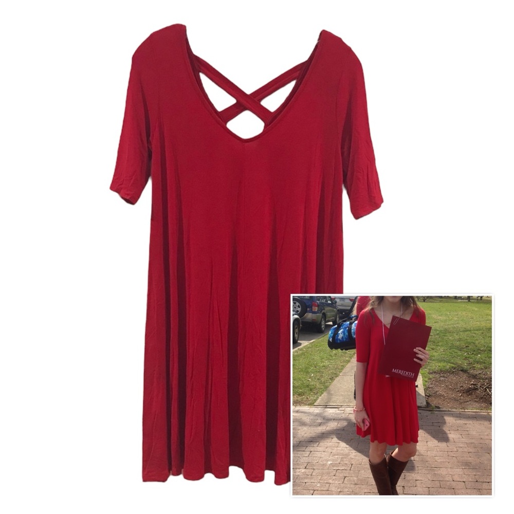 SOPRANO Red Trapeze T-Shirt Dress *Cross-Back Design*
